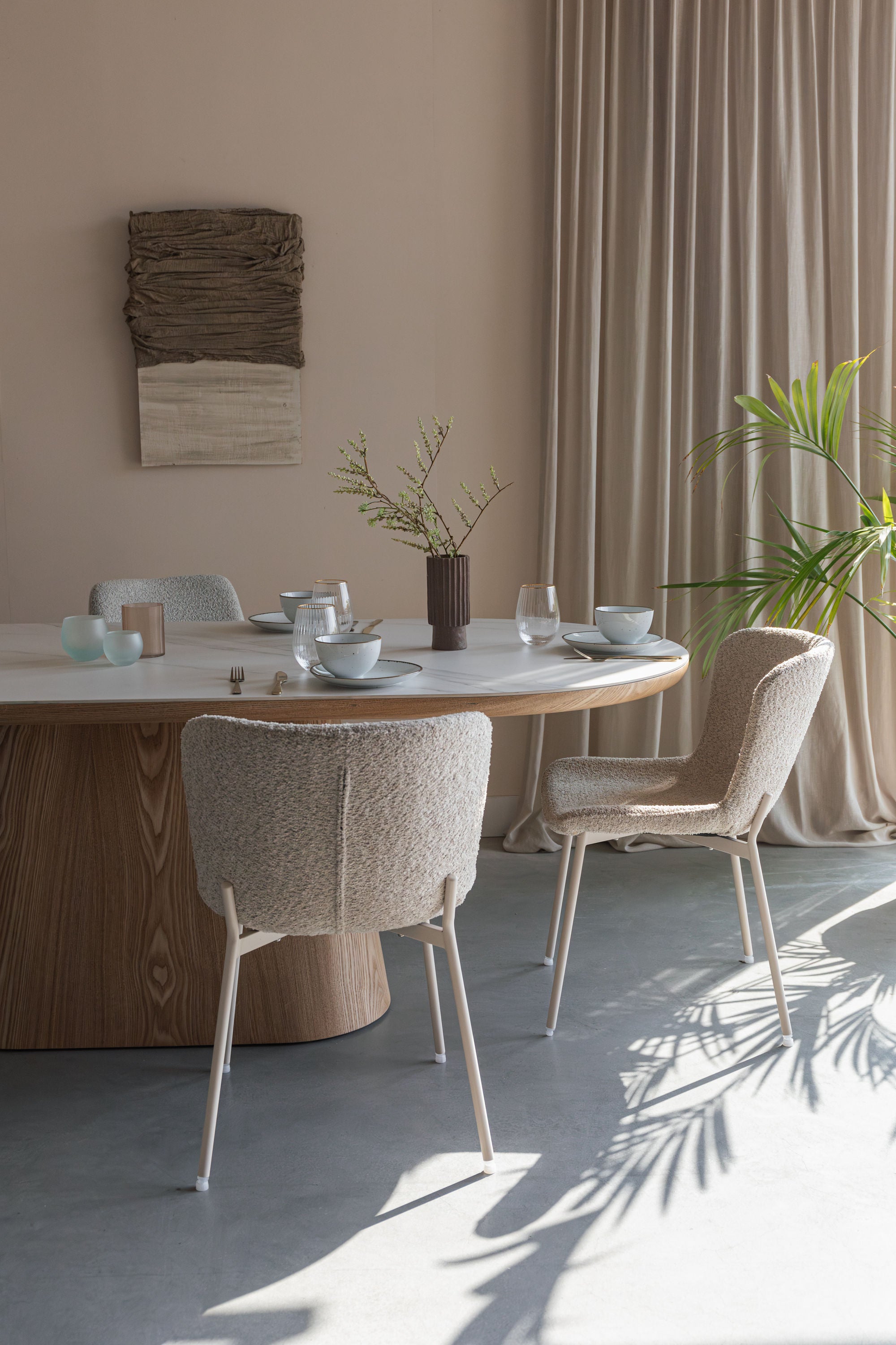 Almira Natural Oak Wood & White Marble Oval Dining Table 200cm